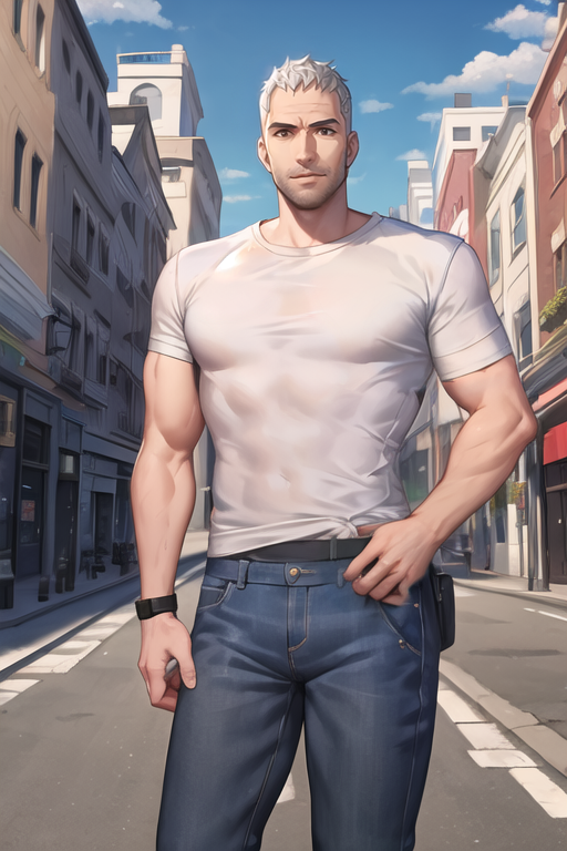 4291412114-2141802410-white hair, stubble, dressed in casual clothes, jeans, white t-shirt, city street, sunlight, best quality,.png